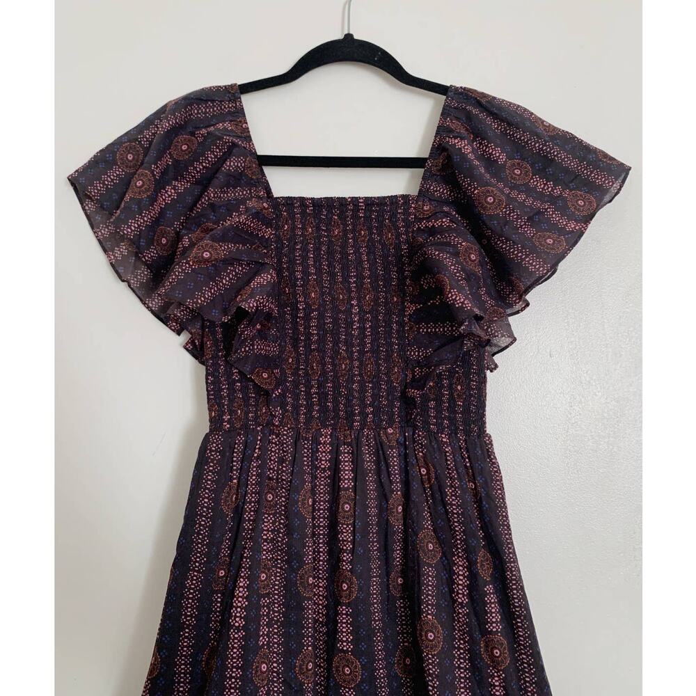 Soleil Floral Midnight Figue Estella Cotton Square Neck Mini Dress XS - Picture 3 of 10
